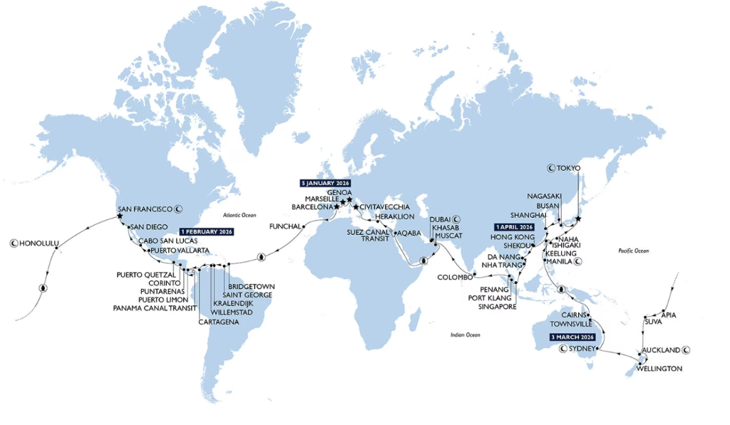 MSC World Cruise Route Map
